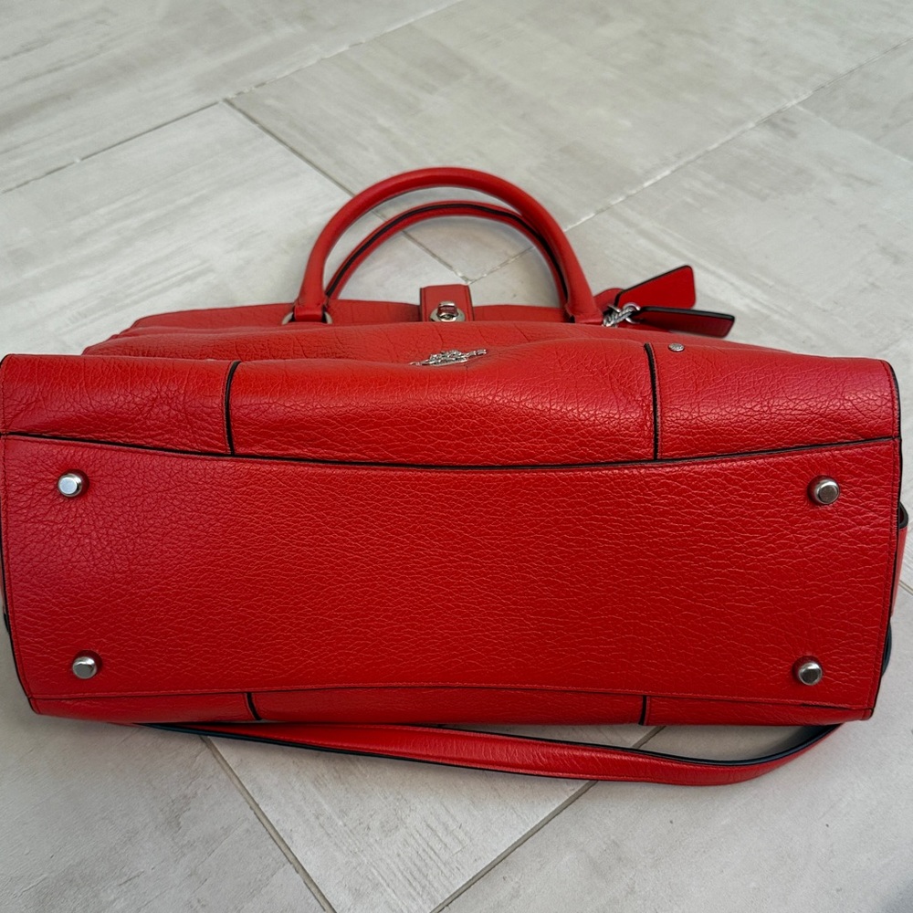Coach Red Pebbled Leather Satchel with Adjustable Strap - Picture 13 of 16
